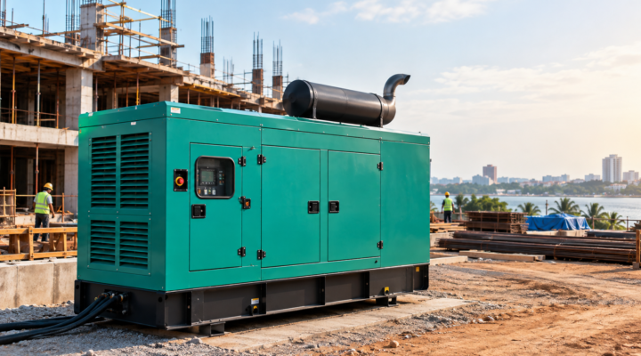 Generator Rental in Kochi: A Complete Guide for Businesses 1 Teal Generator at Waterfront Construction Site